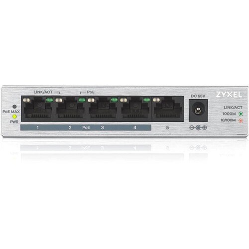 ZYXEL GS1005HP 5 Ports Ethernet Switch - 2 Layer Supported - Twisted Pair - Wall Mountable, Desktop