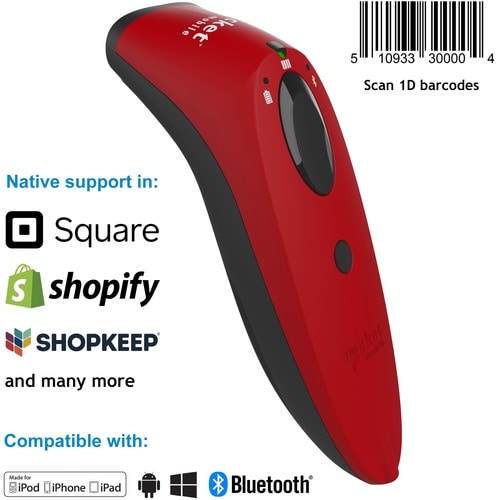 Socket Mobile SocketScan® S730, Laser Barcode Scanner, Red - Wireless Connectivity - 1D - Laser - Bluetooth - Red