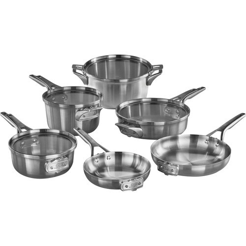 Calphalon Premier Space Saving Stainless Steel 10-Piece Cookware Set - - Tempered Glass Cover, Aluminum Core, Metal, Stain