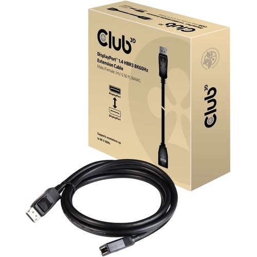 Club 3D DisplayPort 1.4 HBR3 Extension Cable 8K60Hz M/F 2m/6.56ft - 6.56 ft DisplayPort A/V Cable for Audio/Video Device, 