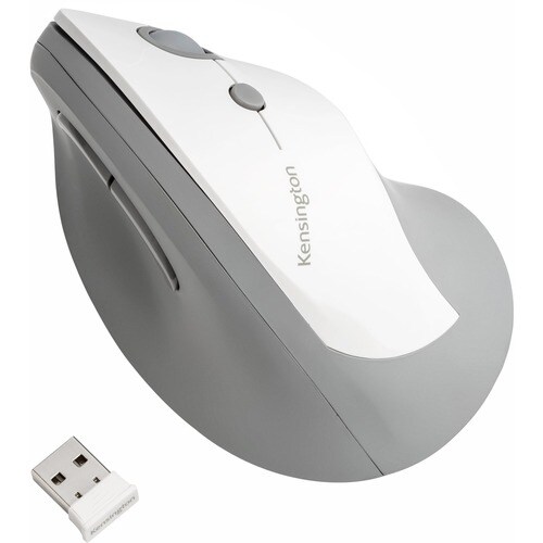 Kensington Pro Fit Ergo Vertical Wireless Mouse - Wireless - Radio Frequency - 2.40 GHz - Gray - USB - 1600 dpi - Scroll W