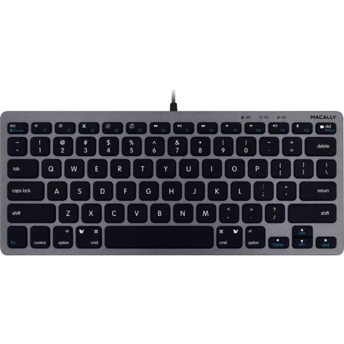 Macally Compact Space Gray USB Wired Keyboard For Mac and PC - Cable Connectivity - USB Interface - 78 Key - Computer - Ma