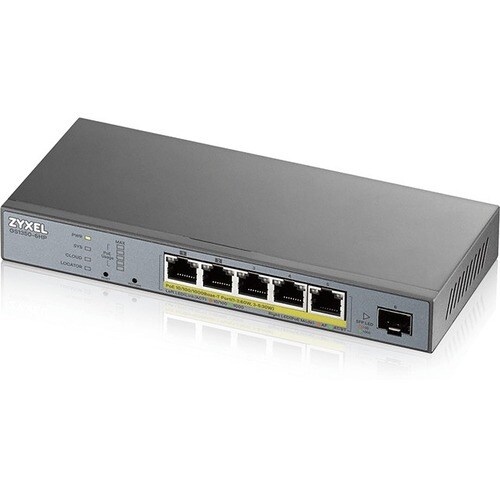 Conmutador Ethernet ZYXEL GS1350-6HP 5 Puertos Gestionable - 2 Capa compatible - Modular - Par trenzado, Fibra Óptica - Mo