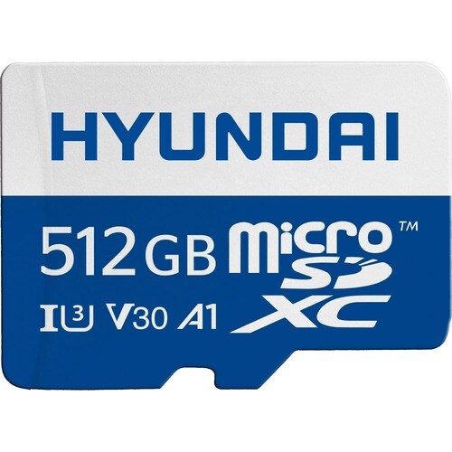Hyundai 512GB microSDXC UHS-1 Memory Card with Adapter, 95MB/s (U3) 4K Video, Ultra HD, A1, V30 - Up to 90MB/s write speed