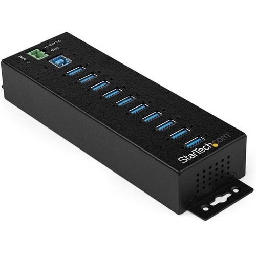 StarTech.com 10 Port USB Hub w/ Power Adapter - Metal Industrial USB 3.0 Data Hub - Din Rail, Wall & Desk Mount USB 3.1 Ge