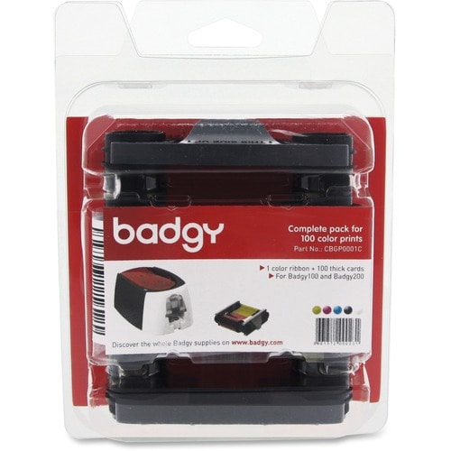 Badgy Ribbon/Card Kit - YMCKO - Dye Sublimation - 100 Cards - 1 Pack
