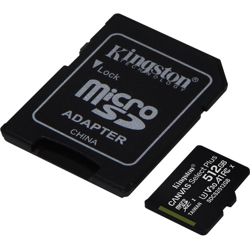 Kingston Canvas Select Plus 512 GB Class 10/UHS-I (U3) microSDXC - 1 Pack - 100 MB/s Read - 85 MB/s Write