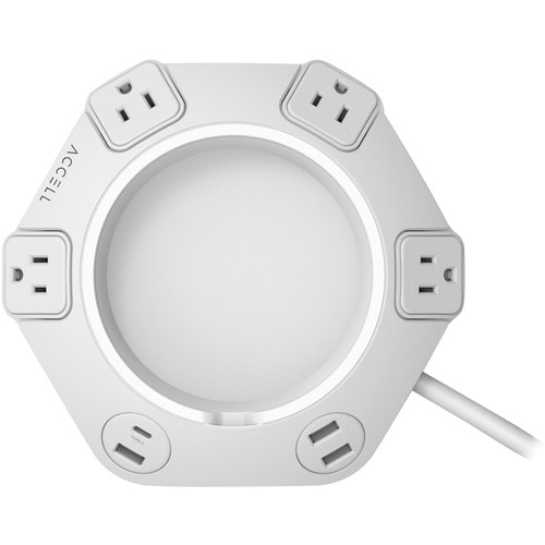 Accell Power Dot Office, White, 4 AC outlets, 3 USB-A and 1 USB-C Charging Ports, 16ft cord - 4 x AC Power, 4 x USB - 1800