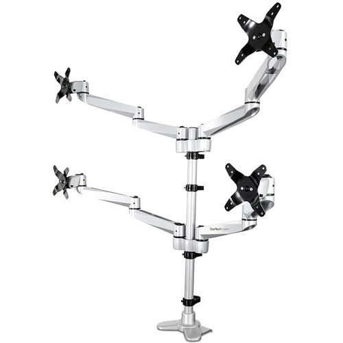 StarTech.com ARMQUADPS Desk Mount for Monitor - Silver - TAA Compliant - Yes - 4 Display(s) Supported - 68.6 cm (27") Scre