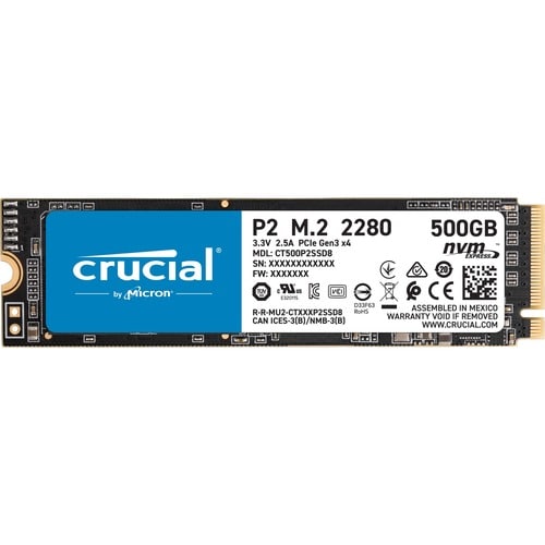 Crucial P2 CT500P2SSD8 500 GB Solid State Drive - M.2 2280 Internal - PCI Express NVMe (PCI Express NVMe 3.0 x4) - 2300 MB