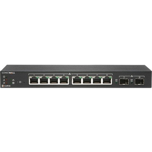 SonicWall Switch SWS12-8POE - 10 Ports - Manageable - 2 Layer Supported - Modular - 2 SFP Slots - 73.30 W Power Consumptio