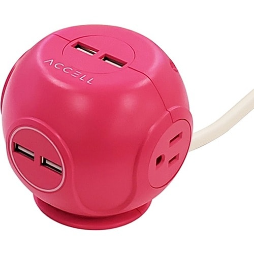 Accell D080B-049P Power Cutie Compact Surge Protector with USB Charging Ports (Pink) - 3 x AC Power, 4 x USB - 1800 VA - 5