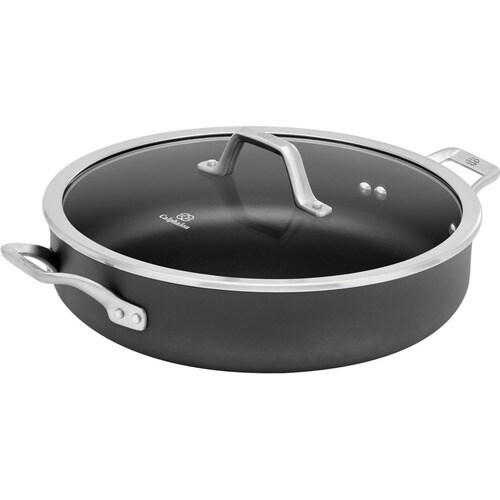 Calphalon Signature Nonstick 5-Qt. Sauteuse Pan With Cover - - Brushed Stainless Steel Handle, Hard Anodized Aluminum, Tem