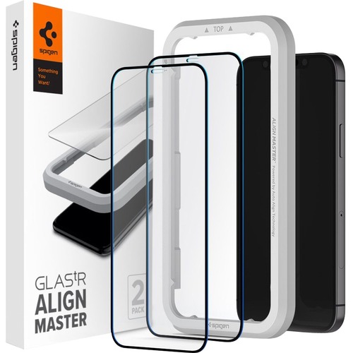 Spigen GLAS.tR Align Master Tempered Glass Screen Protector - Black, Transparent - 2 Pack - For 15.5 cm (6.1") LCD iPhone 