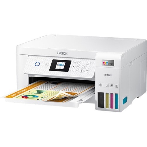 Epson EcoTank ET-2850 Wireless Inkjet Multifunction Printer-Color-White-Copier/Scanner-4800x1200 Print-Automatic Duplex Pr