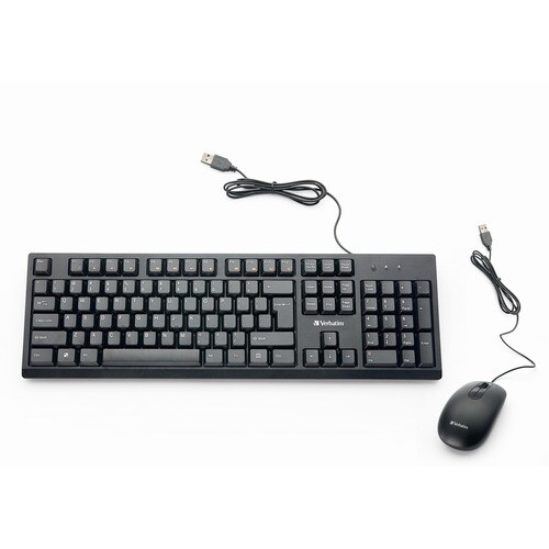 Verbatim Wired Keyboard and Mouse - USB Cable Keyboard - USB Mouse - 1000 dpi - Multimedia Hot Key(s) - Symmetrical - Comp