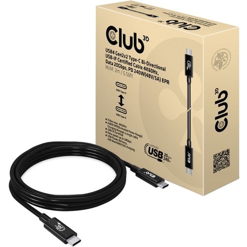 Club 3D USB-C Video/Data Transfer Cable - 6.56 ft USB-C Video/Data Transfer Cable for Notebook, Tablet, Phone, Peripheral 