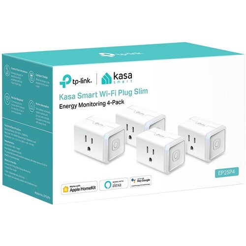 TP-Link EP25P4 - 4-pack - Kasa Smart Plug Mini 15A - Apple HomeKit Supported - Smart Outlet Works with Siri, Alexa & Googl