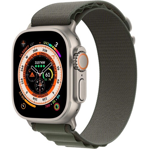 Apple Watch Ultra GPS + Cellular 49mm Titanium Case with Green Alpine Loop - Medium