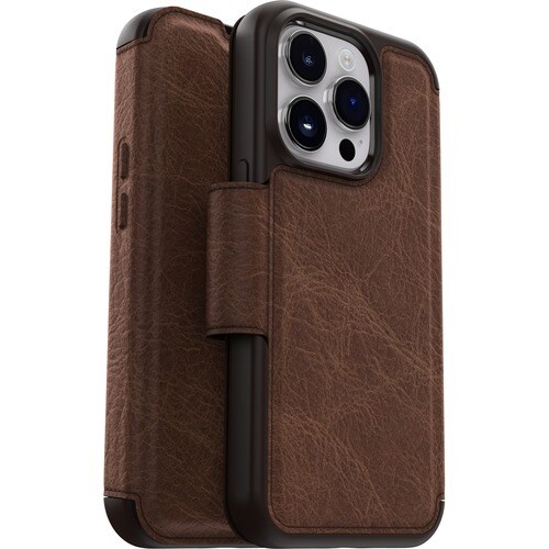 OtterBox Strada Carrying Case (Folio) Apple iPhone 14 Pro Smartphone - Espresso (Brown) - Drop Resistant - Leather, Metal,