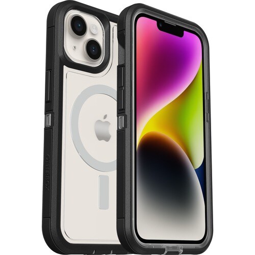 OtterBox Defender Series XT Rugged Carrying Case Apple iPhone 14, iPhone 13 Smartphone - Black Crystal (Clear/Black) - Bum
