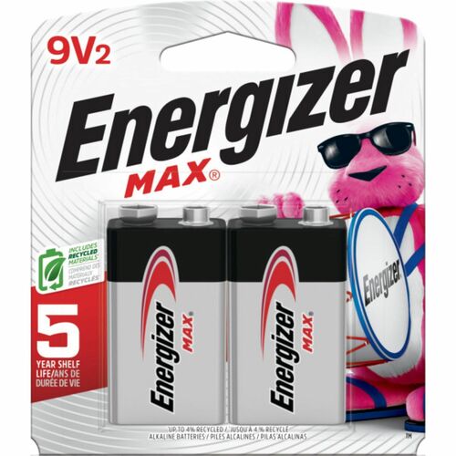 Energizer MAX Alkaline 9 Volt Batteries, 2 Pack - For Multipurpose - 9V - 9 V DC - 595 mAh - Alkaline - 2 / Pack